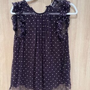 Zimmermann Purple Chiffon Top with Cream Polka Dots